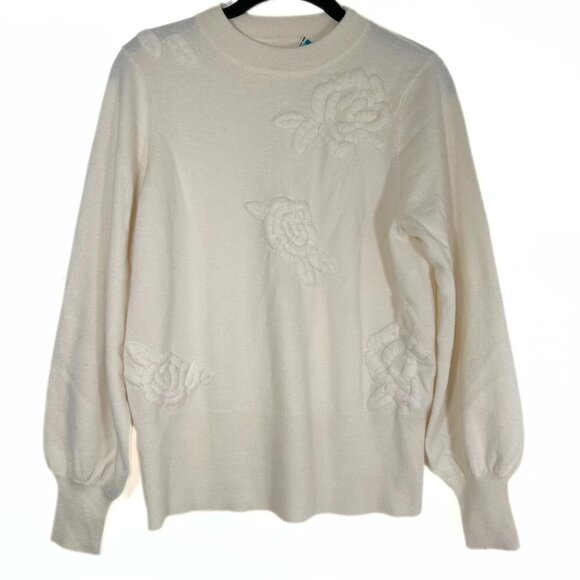Sundance Sweaters - Sundance Women’s Sweater Bridgette Wool Blend Embroidered Floral Cream Large